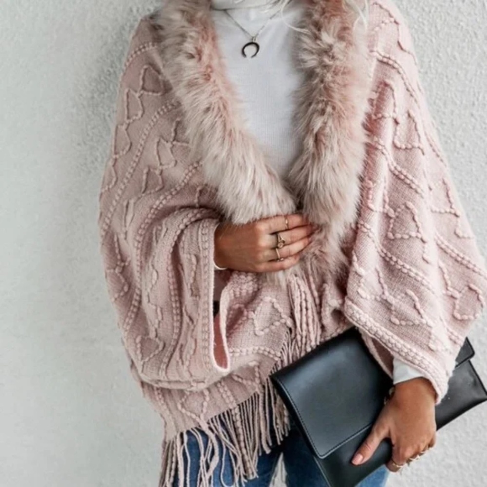 Cozy Vegan Fur Tassel Hem Open Front Cardigan - Picture 5 of 13